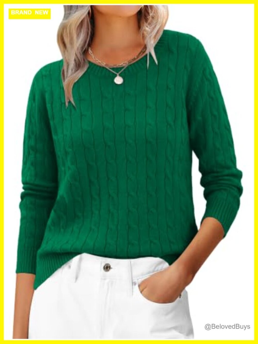 Women's Crew Neck Cable Knit Pullover Sweater Long Sleeve
